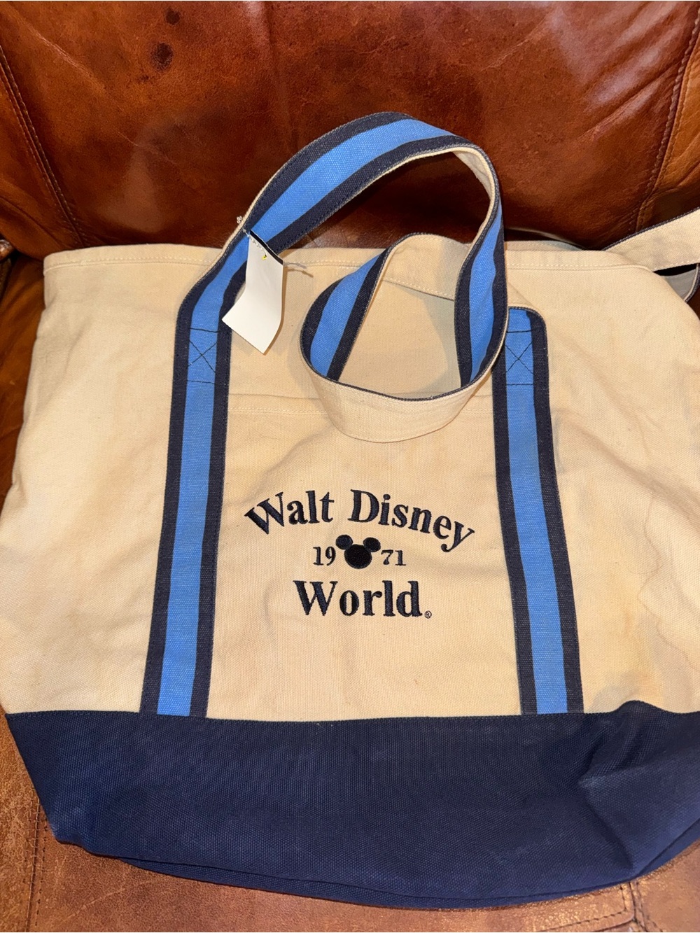 Disney Beige and Navy Canvas Walt Disney World Tote